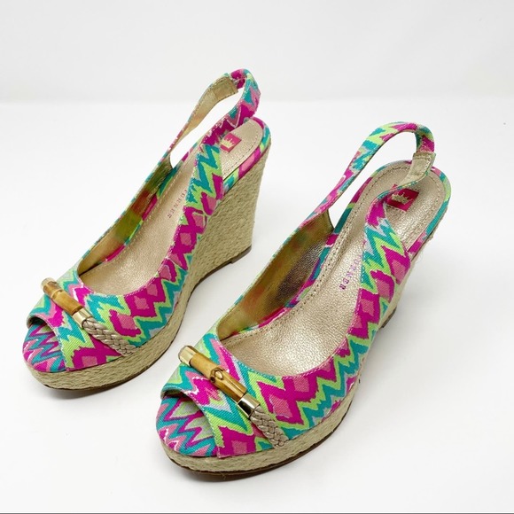 Elaine Turner Harper Batik Print Wedge Sandals 8 - Picture 2 of 8